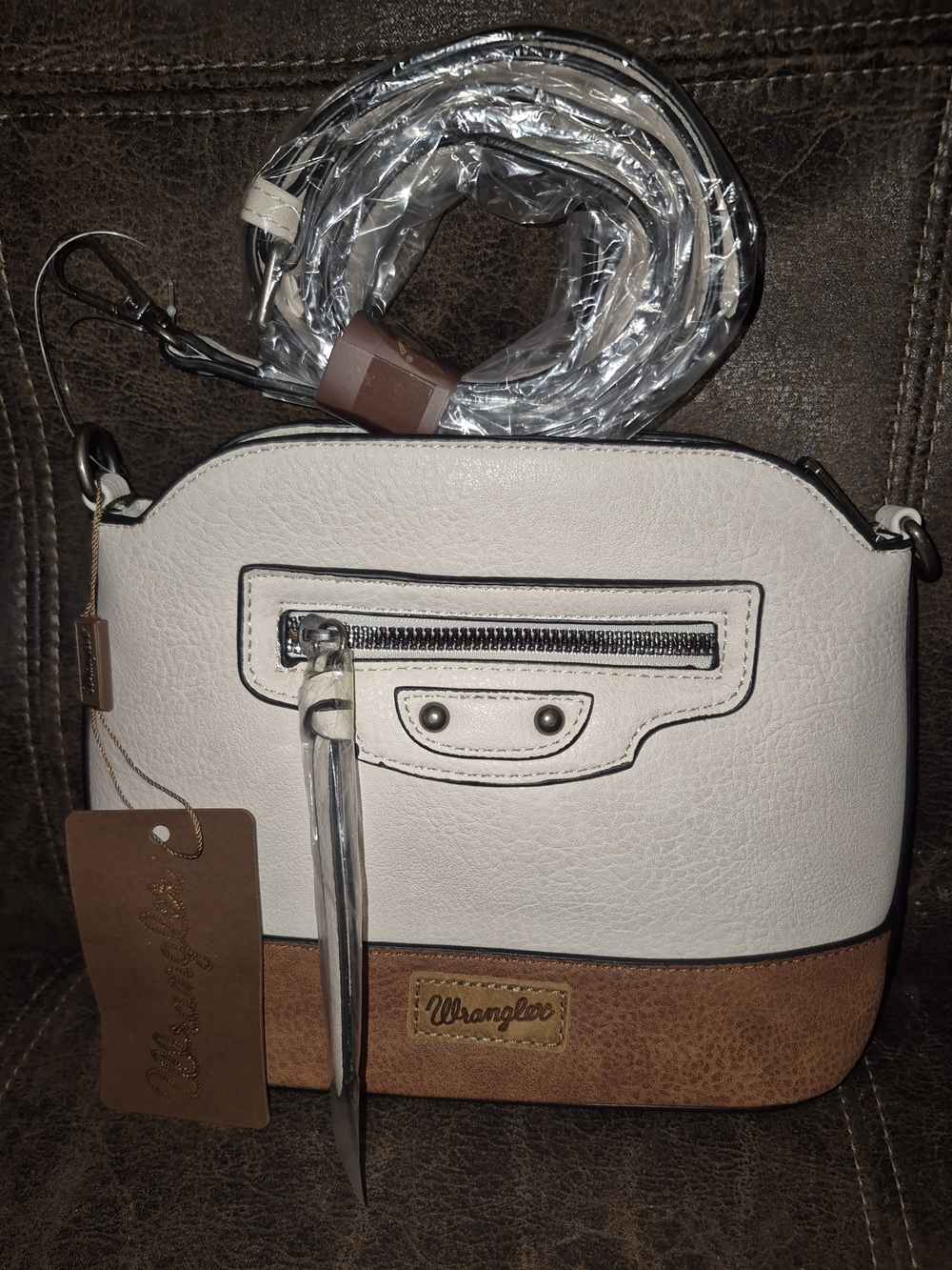 Wrangler Two-Tone White and Tan Crossbody Bag